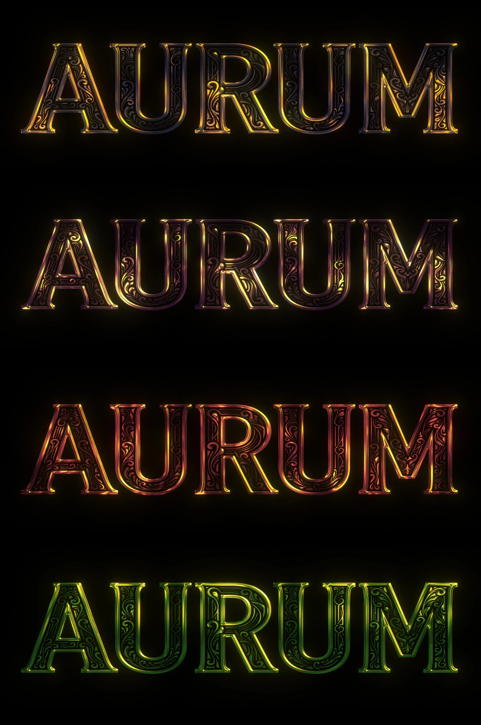 Brand wordmarks recolored as metal with Aurum tritone color controls